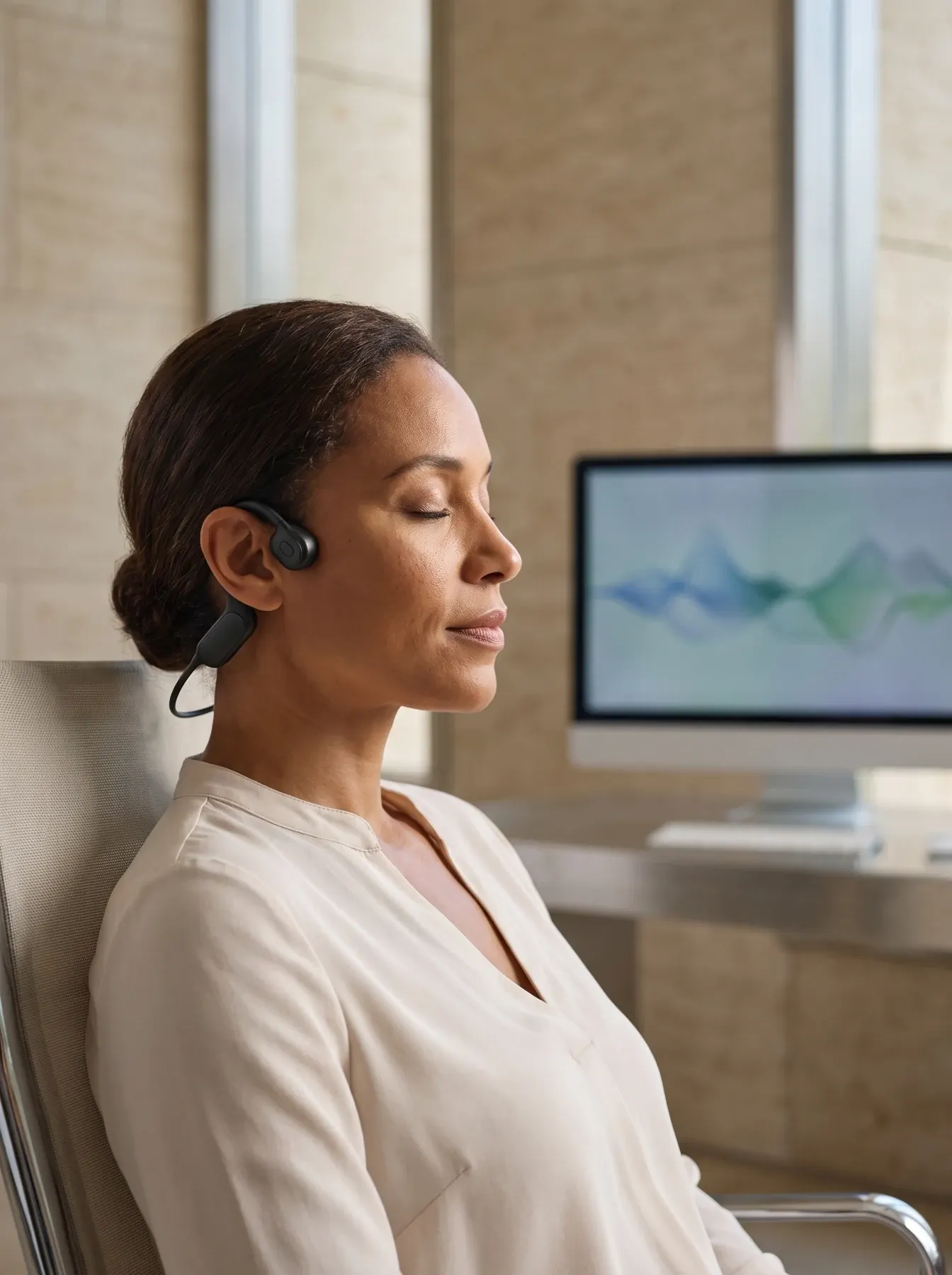 Listening with High Frequency Headphones in a calm studio